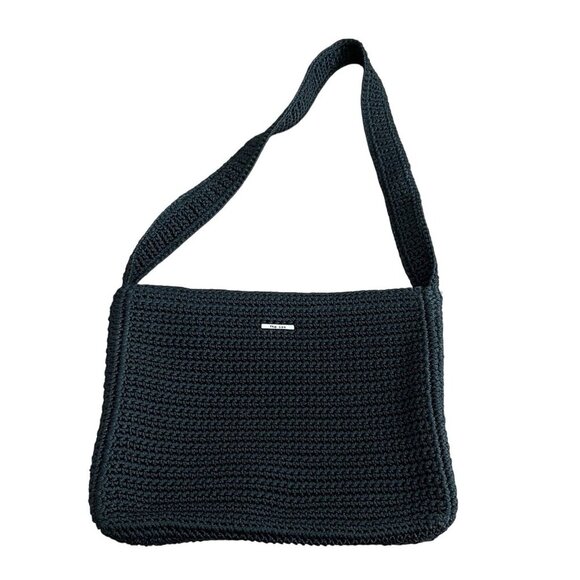 The Sak Black Crochet Knit Boho Single Strap Zip Close Medium Shoulder Bag - Picture 1 of 8